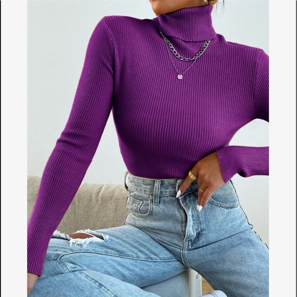 Casual Basic Knit High Neck Turtleneck Top Blouse - Picture 15 of 16